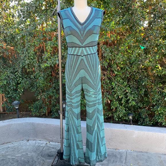 Missoni Knit Jumper Turquoise Black One Piece Italy Formal Tank Wide Leg - Picture 1 of 16